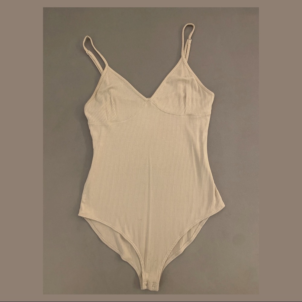 Tan Spaghetti Strap Ribbed Bodysuit Forever 21